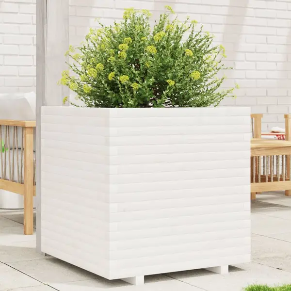 Gossi jardiniera de gradina, alb, 70x70x72 cm, lemn masiv de pin