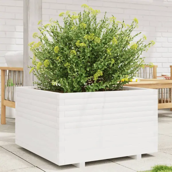 Gossi jardiniera de gradina, alb, 80x80x49,5 cm, lemn masiv de pin