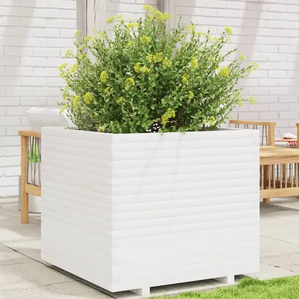 Gossi jardiniera de gradina, alb, 80x80x72 cm, lemn masiv de pin