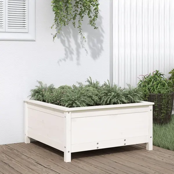 Gossi jardiniera de gradina, alb, 82,5x82,5x39 cm, lemn masiv de pin