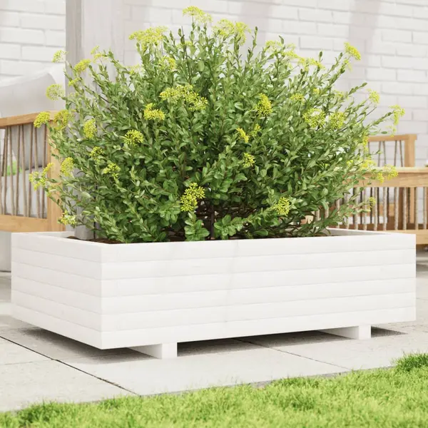 Gossi jardiniera de gradina, alb, 90x60x26,5 cm, lemn masiv de pin