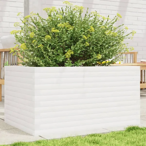 Gossi jardiniera de gradina, alb, 90x60x46 cm, lemn masiv de pin