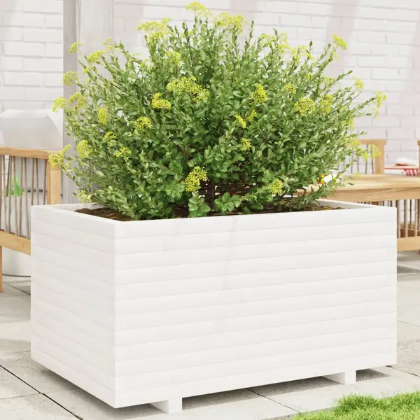 Gossi jardiniera de gradina, alb, 90x60x49,5 cm, lemn masiv de pin