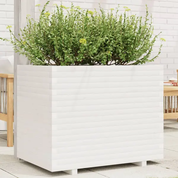 Gossi jardiniera de gradina, alb, 90x60x72,5 cm, lemn masiv de pin