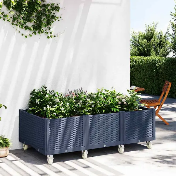 Gossi jardiniera de gradina cu picioare, albastru gri, 150x80x54 cm, pp