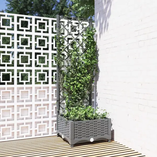 Gossi jardiniera de gradina cu spalier gri deschis 40x40x121,5 cm pp