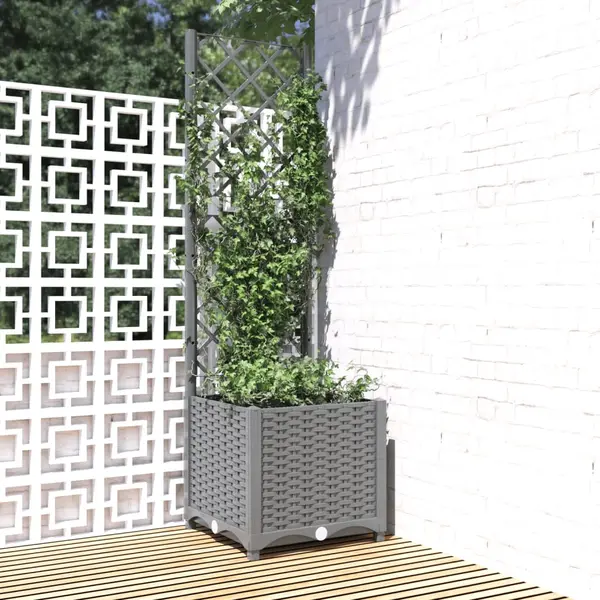 Gossi jardiniera de gradina cu spalier, gri deschis, 40x40x136 cm, pp