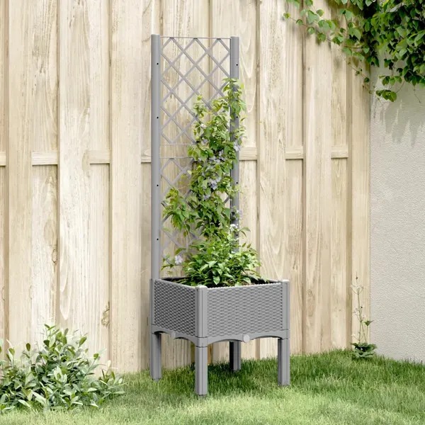 Gossi jardiniera de gradina cu spalier, gri deschis, 40x40x142 cm, pp