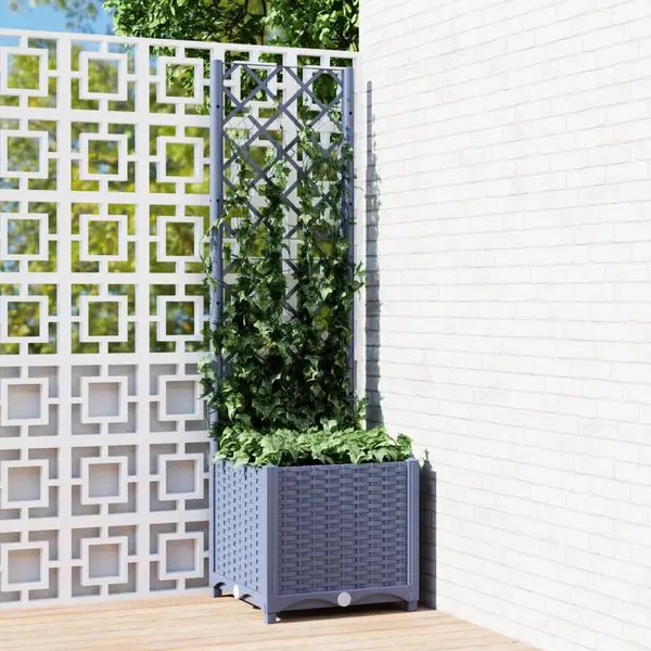 Gossi jardiniera de gradina cu spalier,gri inchis, 40x40x136 cm, pp