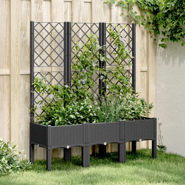 Gossi jardiniera de gradina cu spalier, negru, 120x40x142 cm, pp