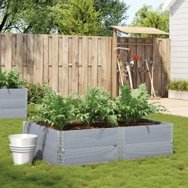 Gossi jardiniera de gradina, gri, 150x100 cm, lemn masiv pin