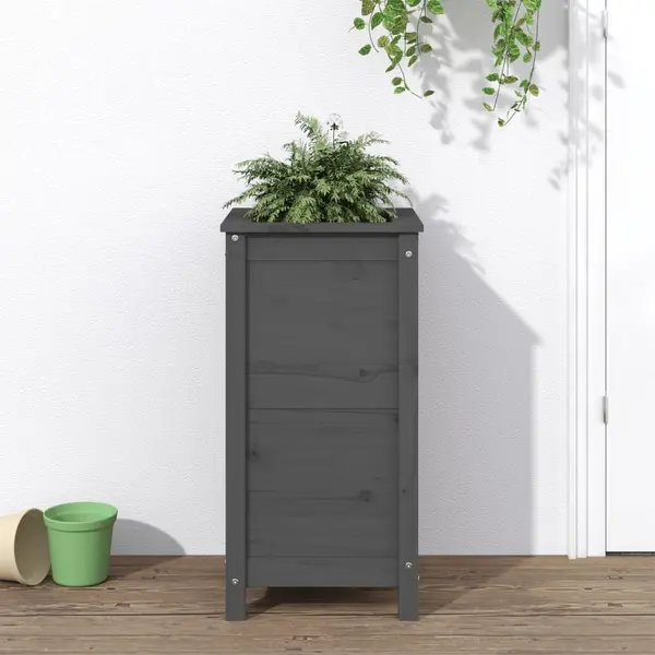 Gossi jardiniera de gradina, gri, 40x40x78 cm, lemn masiv pin