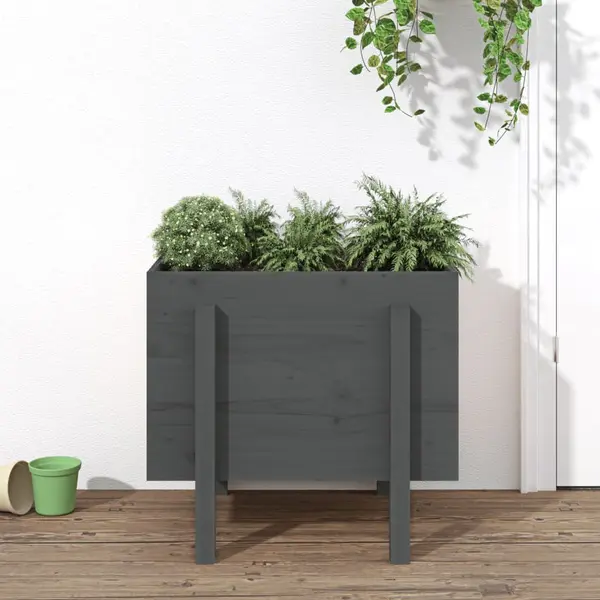 Gossi jardiniera de gradina, gri, 62x50x57 cm, lemn masiv pin