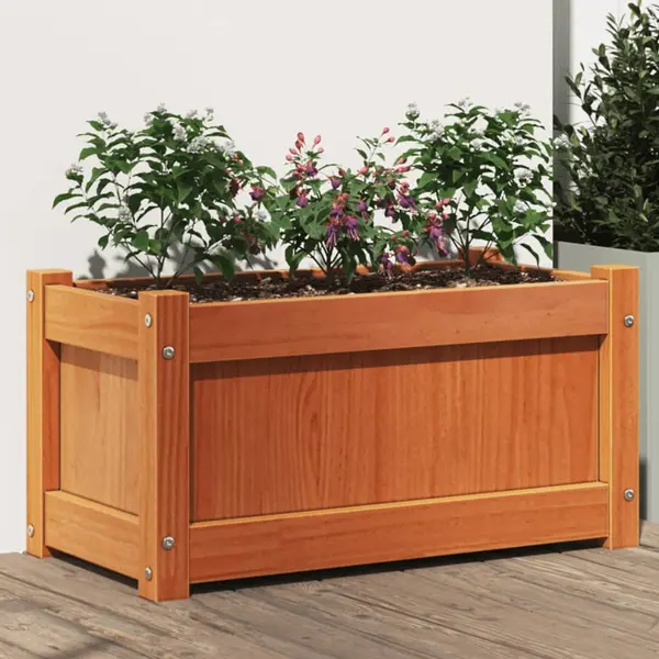 Gossi jardiniera de gradina, maro ceruit, 60x31x31 cm, lemn masiv pin