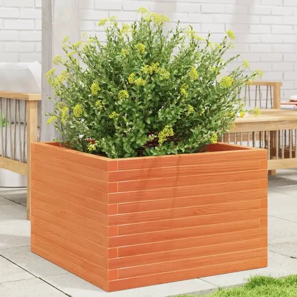 Gossi jardiniera de gradina, maro ceruit, 70x70x46 cm, lemn masiv pin