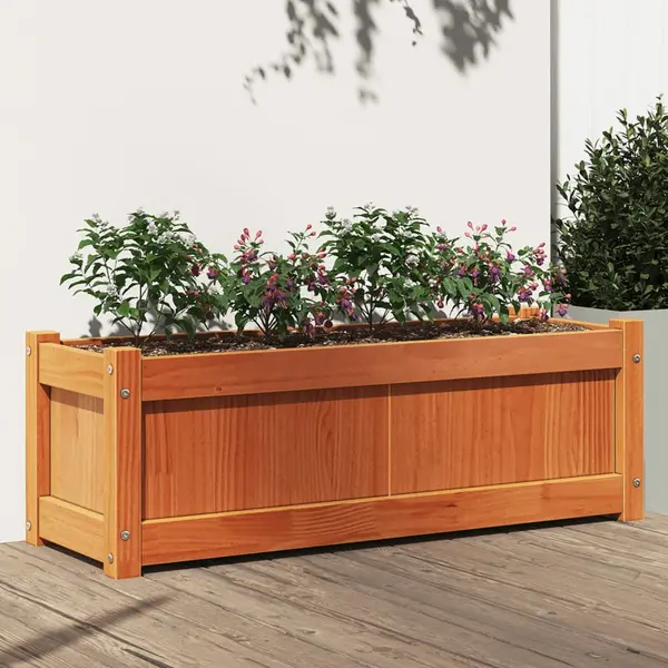 Gossi jardiniera de gradina, maro ceruit, 90x31x31 cm, lemn masiv pin
