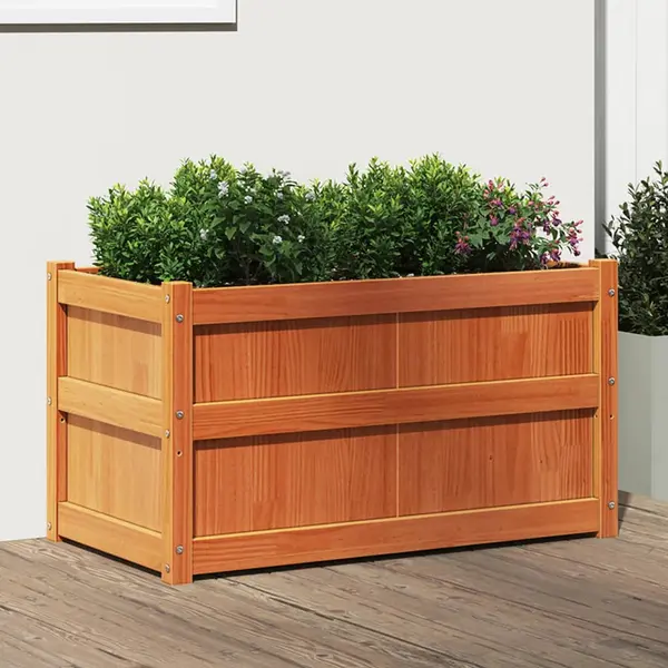Gossi jardiniera de gradina, maro ceruit, 90x50x50 cm, lemn masiv pin