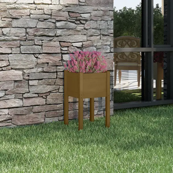 Gossi jardiniera de gradina, maro miere, 40x40x70 cm, lemn masiv pin