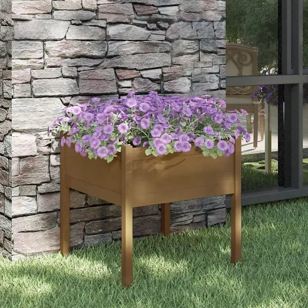 Gossi jardiniera de gradina, maro miere, 70x70x70 cm, lemn masiv pin