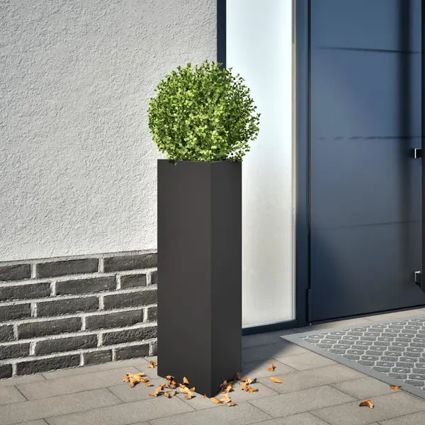 Gossi jardiniera de gradina, negru, 30x26x75 cm, otel, triunghiulara