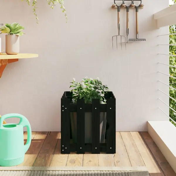 Gossi jardiniera gradina design gard negru 40x40x40 cm lemn masiv pin