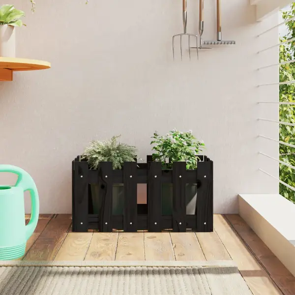Gossi jardiniera gradina design gard negru 60x30x30 cm lemn masiv pin