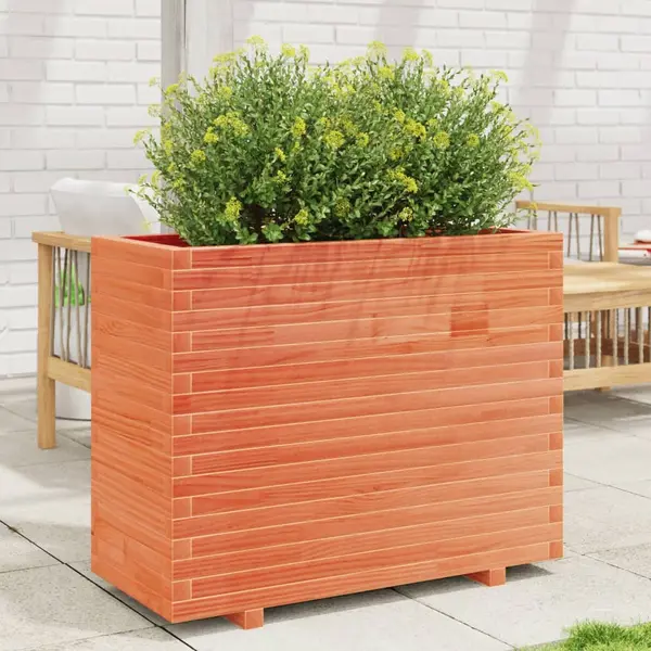Gossi jardiniera gradina, maro ceruit, 90x40x72,5 cm, lemn masiv pin