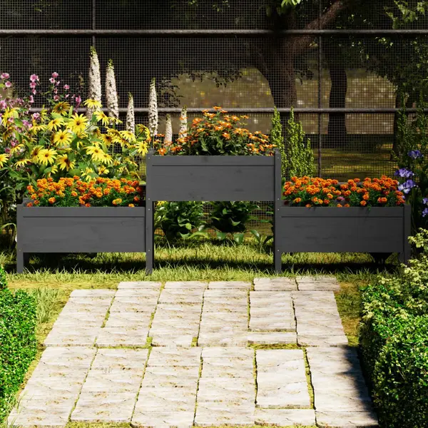 Gossi jardiniera, gri , 245,5x44x75 cm, lemn masiv de pin