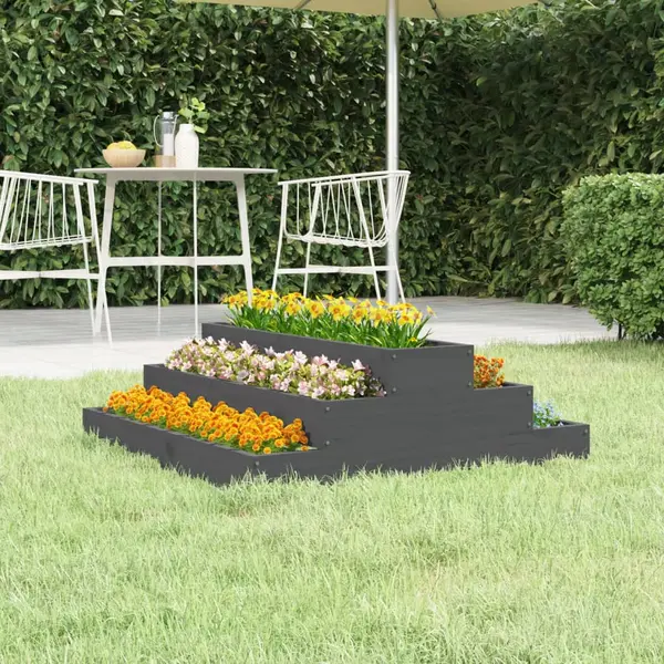 Gossi jardiniera, gri, 80x80x27 cm, lemn masiv de pin