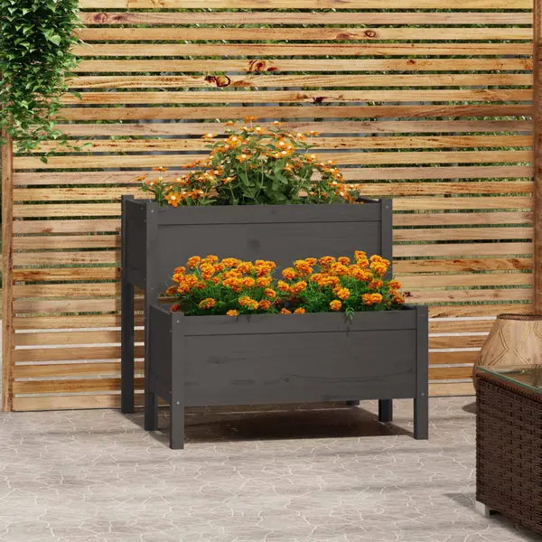 Gossi jardiniera, gri, 84,5x84x75 cm, lemn masiv de pin