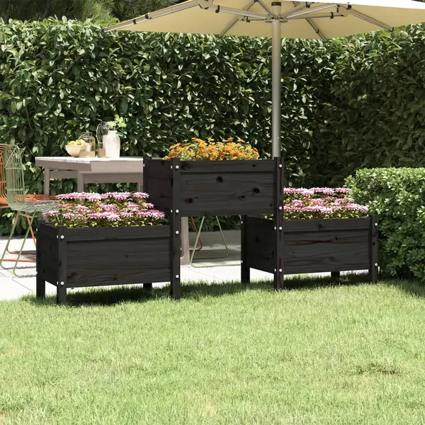 Gossi jardiniera, negru, 178,5x44x75 cm, lemn masiv de pin