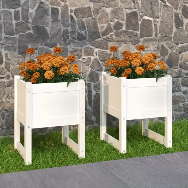 Gossi jardiniere, 2 buc., alb, 40x40x52,5 cm, lemn masiv de pin