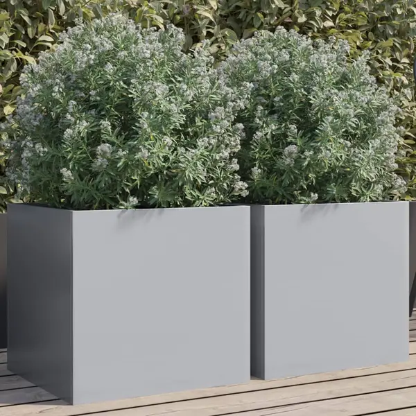 Gossi jardiniere, 2 buc., argintiu, 42x40x39 cm, otel galvanizat