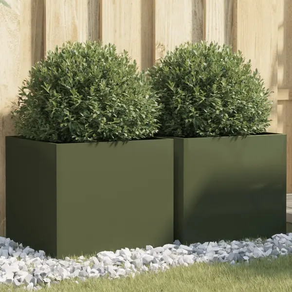 Gossi jardiniere, 2 buc., masliniu, 42x40x39 cm, otel laminat la rece