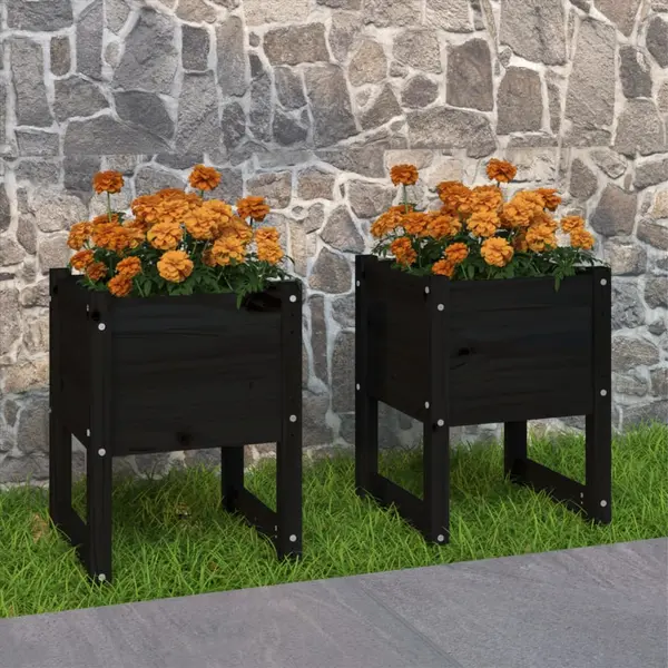 Gossi jardiniere, 2 buc, negru, 40x40x52,5 cm, lemn masiv de pin