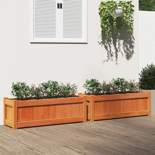 Gossi jardiniere de gradina, 2 buc., maro ceruit, lemn masiv de pin