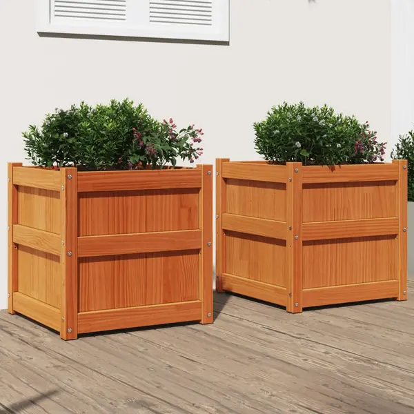 Gossi jardiniere de gradina, 2 buc., maro ceruit, lemn masiv de pin