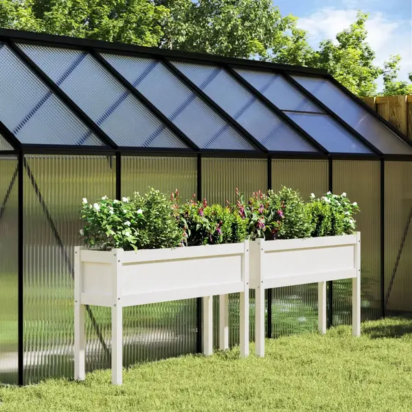 Gossi jardiniere de gradina cu picioare 2 buc. alb lemn masiv de pin