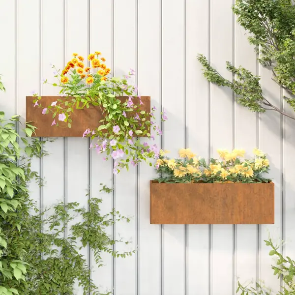 Gossi jardiniere de perete, 2 buc., ruginiu, 53x10x17 cm, otel corten