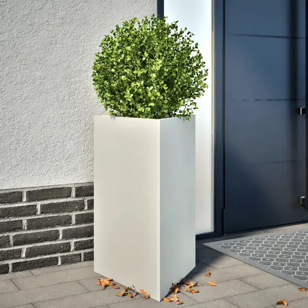 Gossi jardiniere gradina, 2 buc., alb, 50x43x75 cm, otel, triunghi