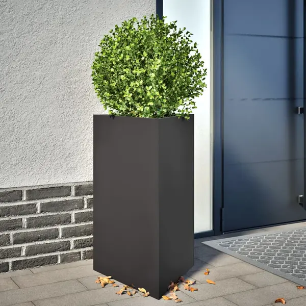 Gossi jardiniere gradina, 2 buc., negru, 50x43x75 cm, otel, triunghi