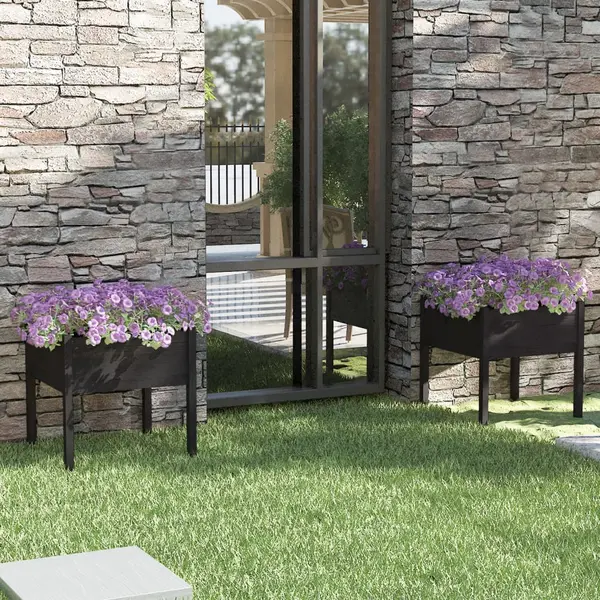 Gossi jardiniere gradina, 2 buc., negru, 70x70x70 cm, lemn masiv pin