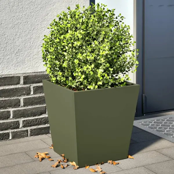 Gossi jardiniere gradina, 2 buc., verde masliniu, 40x40x40 cm, otel