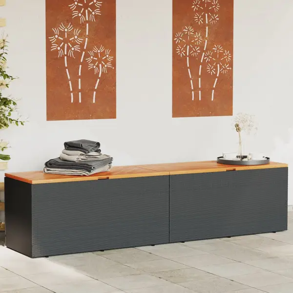 Gossi lada depozitare gradina negru 220x50x54cm poliratan lemn acacia