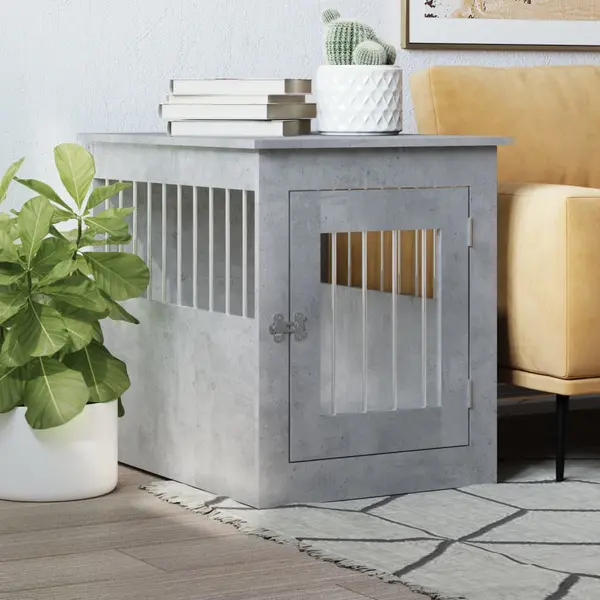 Gossi lada pentru caini, gri beton, 55x75x65 cm, lemn compozit
