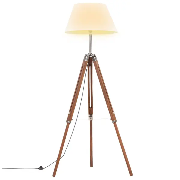 Gossi lampa de podea trepied, maro miere si alb, 141 cm, lemn de tec