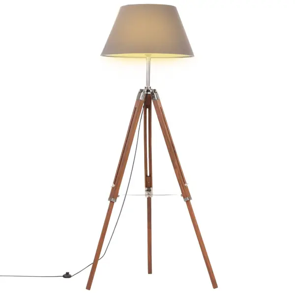 Gossi lampa de podea trepied, maro miere si gri, 141 cm, lemn de tec