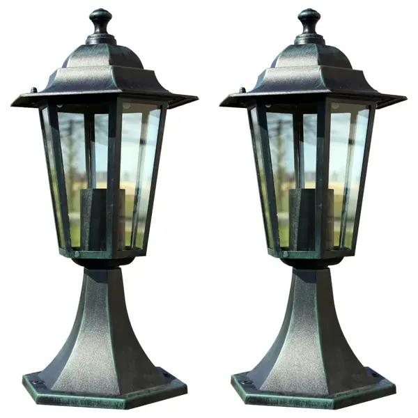 Gossi lampi de gradina, 2 buc., verde inchis/negru, aluminiu