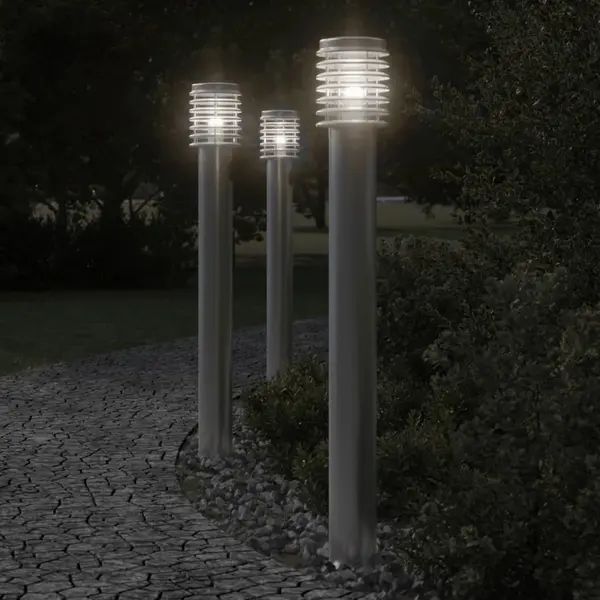 Gossi lampi de podea de exterior 3 buc argintiu 110cm otel inoxidabil