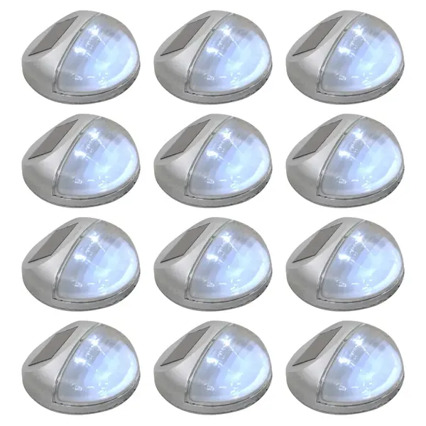 Gossi lampi solare de exterior cu led-uri, 12 buc., argintiu, rotund